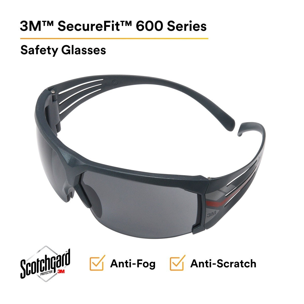 3M SF602SGAF SecureFit Protective Eyewear, Gray Anti-Fog Anti-Scratch Lens, Black Frame, ANSI Z87.1 (7100128690) (400 Pack) - 7
