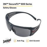 3M SF602SGAF SecureFit Protective Eyewear, Gray Anti-Fog Anti-Scratch Lens, Black Frame, ANSI Z87.1 (7100128690) (400 Pack) - 7