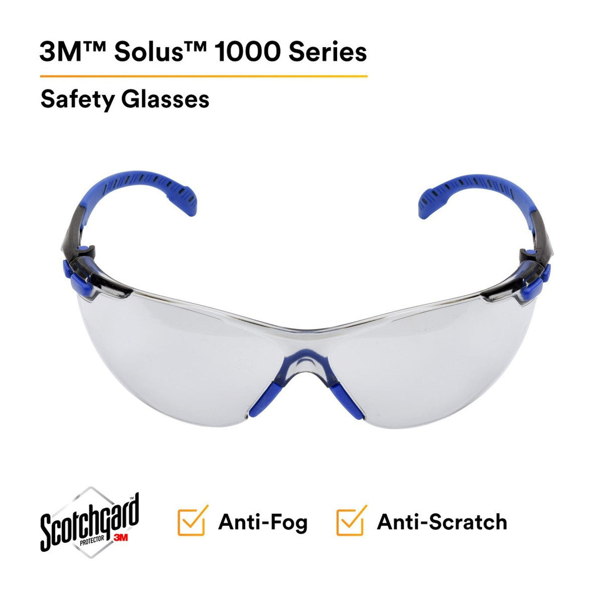 3M S1107SGAF Solus 1000 Series Safety Glasses Scotchgard Anti-Fog Indoor/Outdoor Grey Lens Blue/Black Frame (S1107SGAF) (7100131794) (20 Pack) - 2