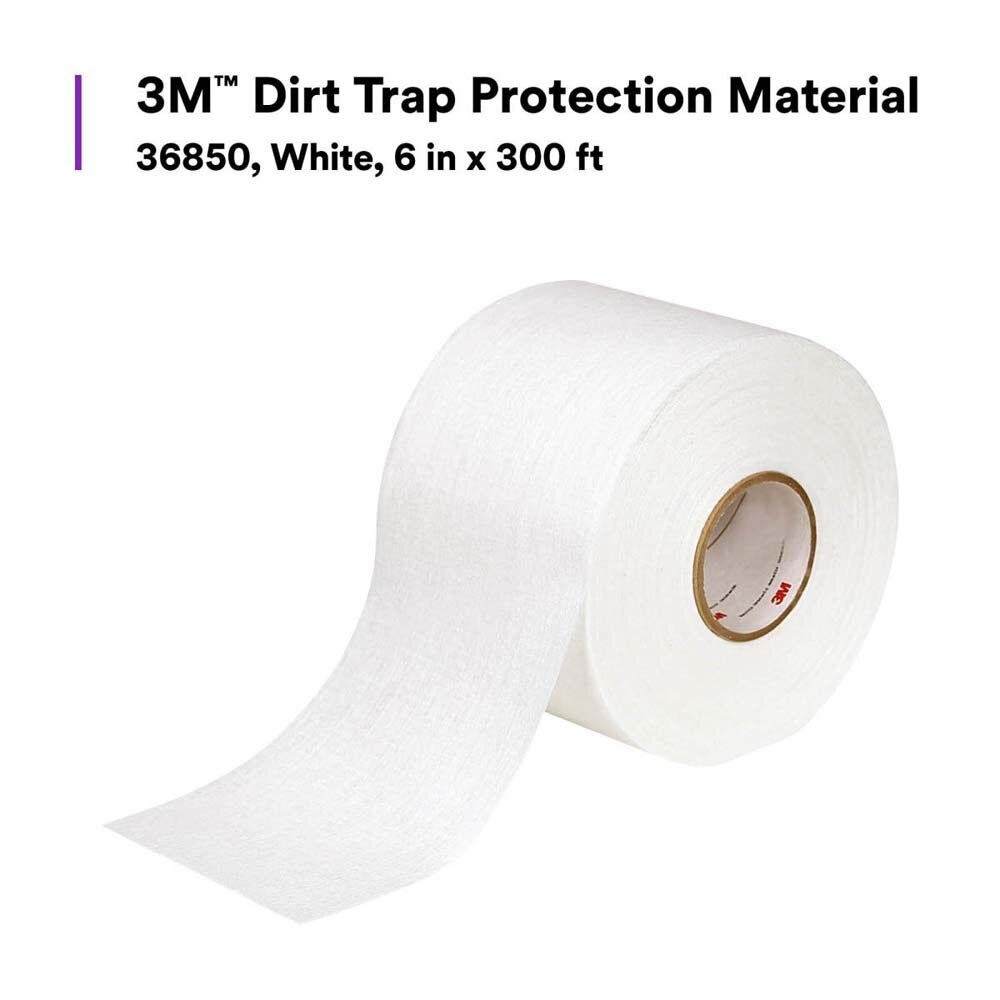 3M 36850 Dirt Trap Protection Material , White Color, Nonwoven, Overspray Protection, Traps Dust and Debris, Clean, 6 in x 300 ft (7100132342) (4 Pack) - 2