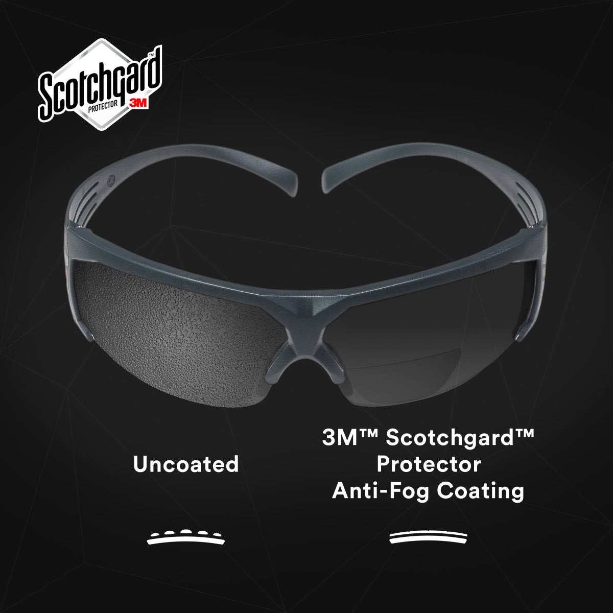 3M SF625SGAF SecureFit Safety Glasses, Clear Scotchgard Anti Fog Anti Scratch Lens, +2.5 Diopter, Gray Temples (7100132360) (20 Pack) - 7