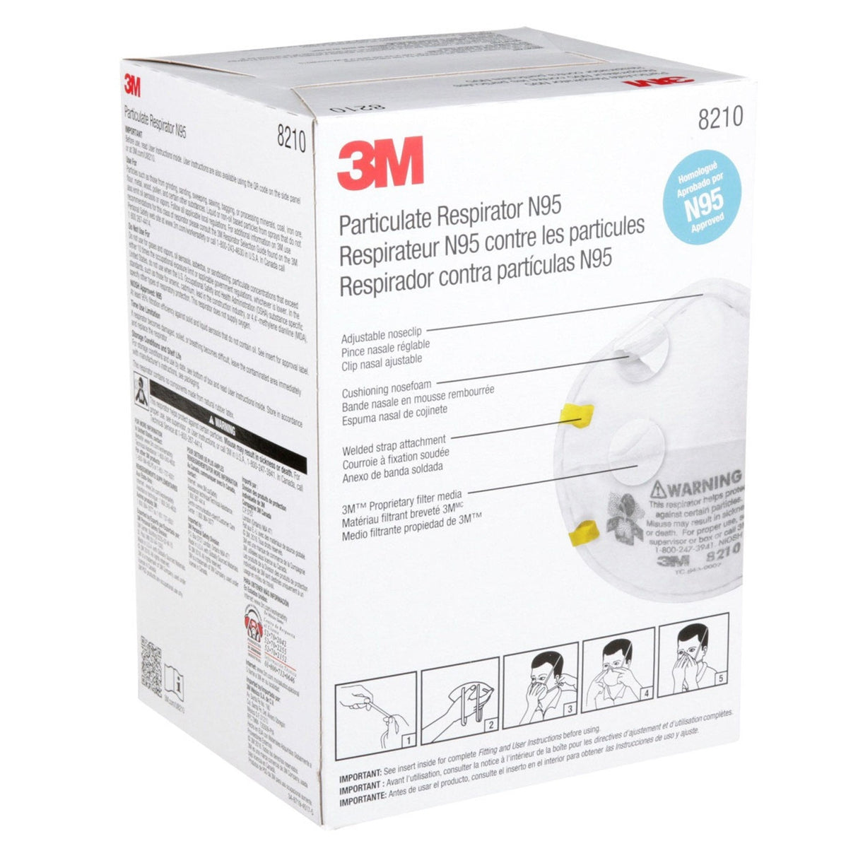 3M 46457 8210 Particulate Respirator N95 Cup Style Disposable, Standard Size (7100132742) (160 Pack) - 6