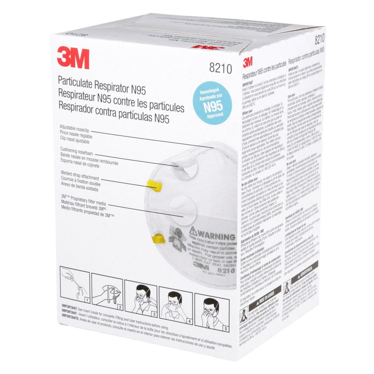 3M 46457 8210 Particulate Respirator N95 Cup Style Disposable, Standard Size (7100132742) (160 Pack) - 7