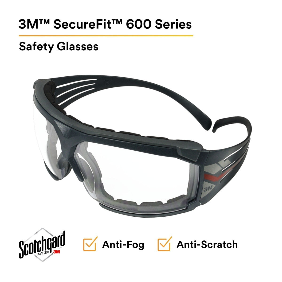 3M SF601SGAF-FM SecureFit Safety Glasses, Clear Scotchgard Anti-Fog Lens, Black Frame (7100133322) (20 Pack) - 6