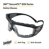 3M SF601SGAF-FM SecureFit Safety Glasses, Clear Scotchgard Anti-Fog Lens, Black Frame (7100133322) (20 Pack) - 6