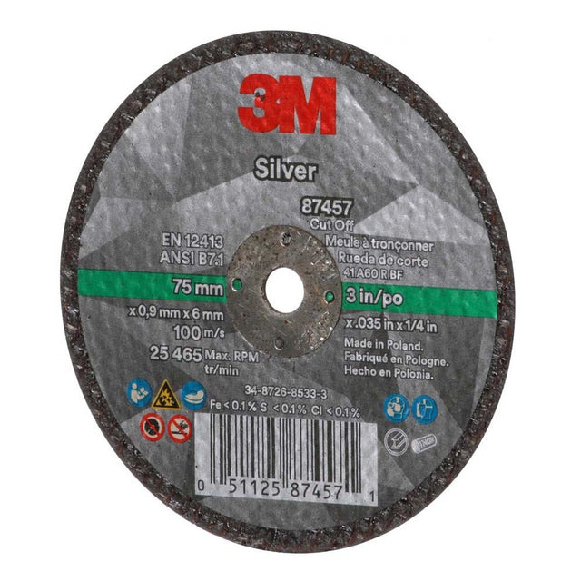 3M 87457 Silver Cut-Off Wheel 60+ T1 3 in x 0.035 in x 1/4 in (7100138406) (50 Pack)