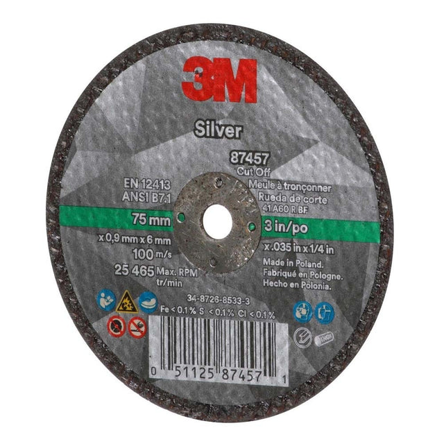 3M 87457 Silver Cut-Off Wheel 60+ T1 3 in x 0.035 in x 1/4 in (7100138406) (50 Pack)