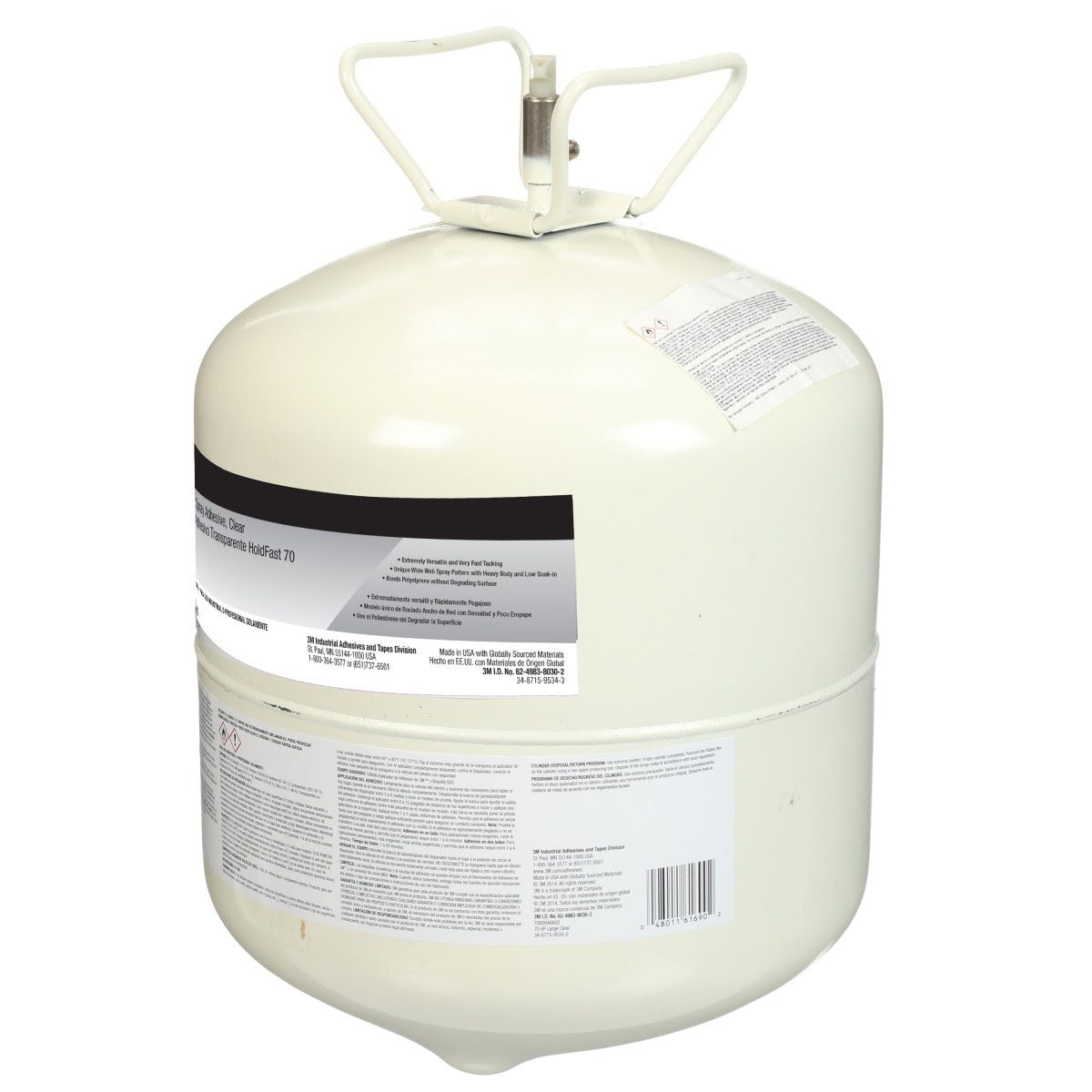 3M 70 70 CYL Cylinder Spray Adhesive, Clear, Large Cylinder, 27.3 lb Net Weight (7100138479) - 3