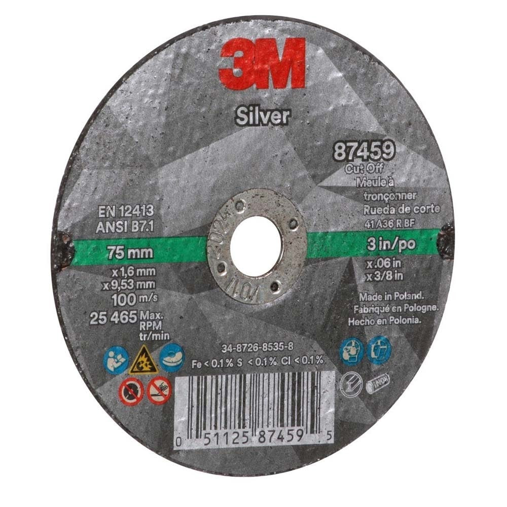 3M 87459 Silver Cut-Off Wheel 3 in x 0.060 in x 3/8 in for Stainless and Mild Steel Pipe Cutting (7100139210) (50 Pack) - 4