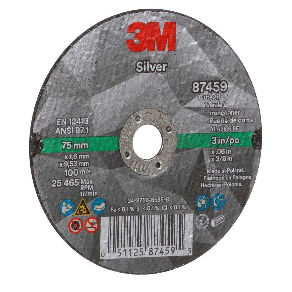 3M 87459 Silver Cut-Off Wheel 3 in x 0.060 in x 3/8 in for Stainless and Mild Steel Pipe Cutting (7100139210) (25 Pack) - 4