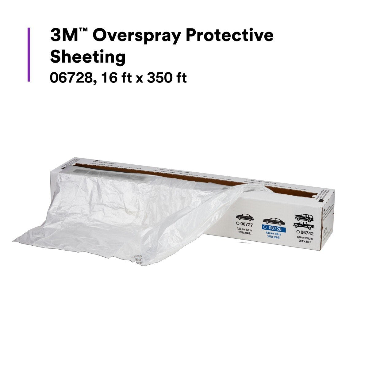 3M 06728 Scotch Premium Plastic Overspray Protective Sheeting with 233+ Masking Tape 36 mm, Transparent, HDPE, Tear Resistant, 16 ft x 400 ft (7100139893) - 3