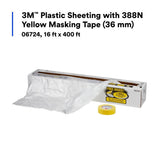 3M 06724 Plastic Sheeting with 388N Yellow Masking Tape 36 mm, Transparent, 16 ft x 400 ft (7100139894) - 2