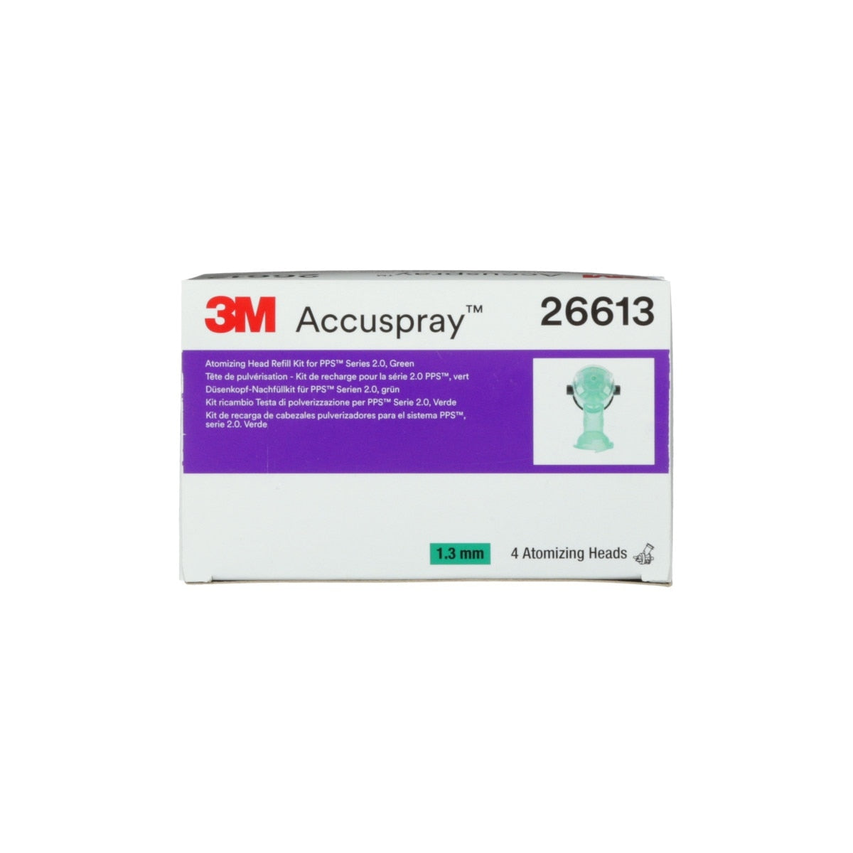 3M 26613 Accuspray Atomizing Head Refill Pack for PPS Series 2.0, 1.3 mm, Green (7100141415) (24 Pack)