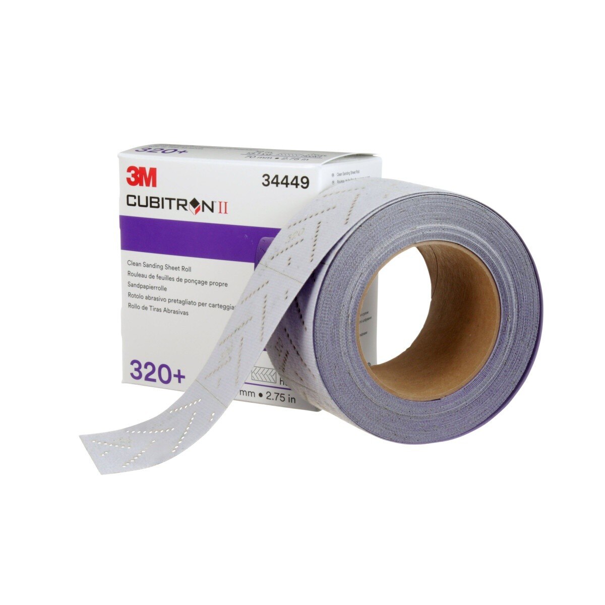 3M 737U Cubitron II Hookit Clean Sanding Sheet Roll, 320+, Purple, 70 mm x 12 m, Multi-Hole (34449) (7100141495) (5 Pack) - 9