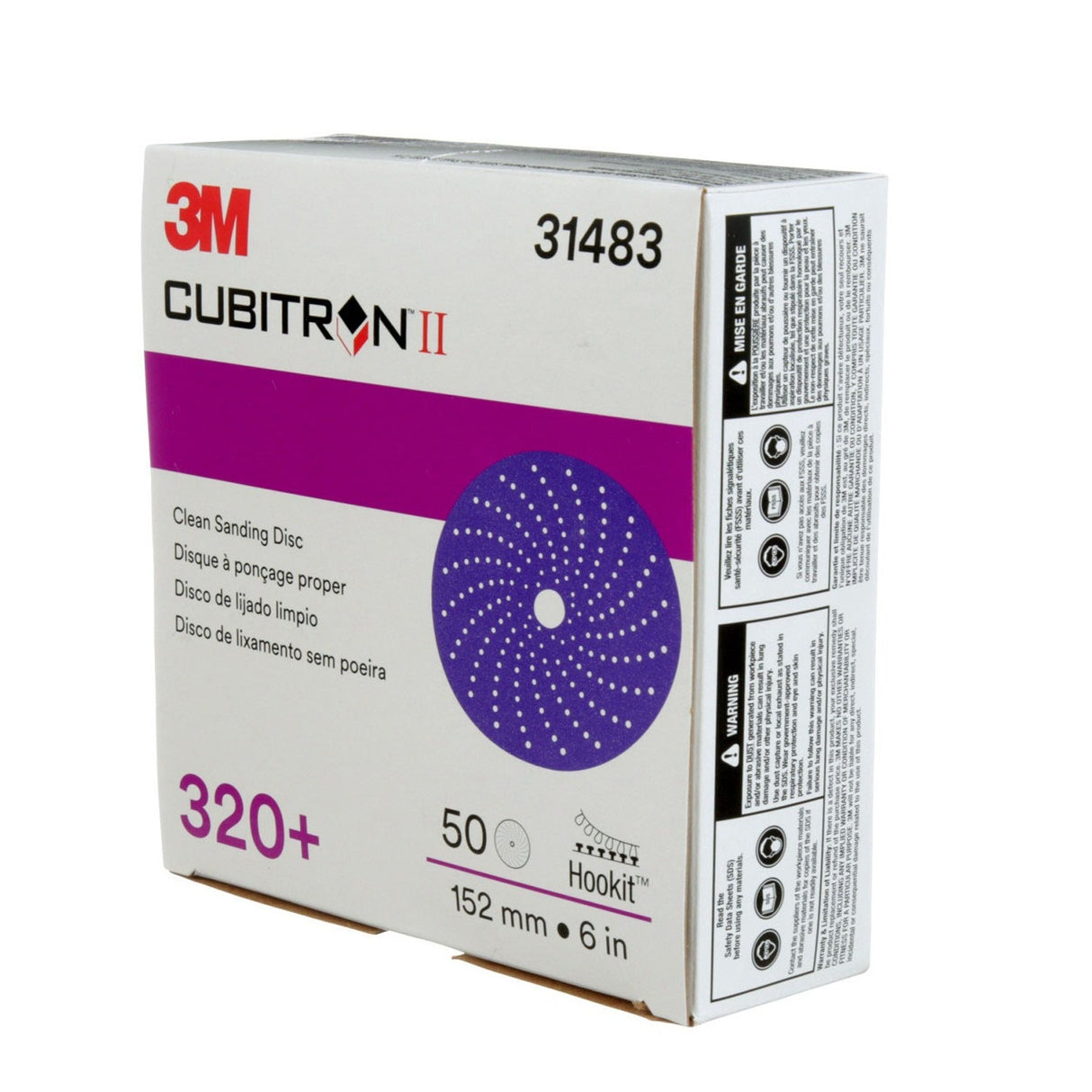 3M 737U 31483 Cubitron II Hookit Clean Sanding Abrasive Disc, 6 in, 320+, Purple (7100141496) (200 Pack) - 7