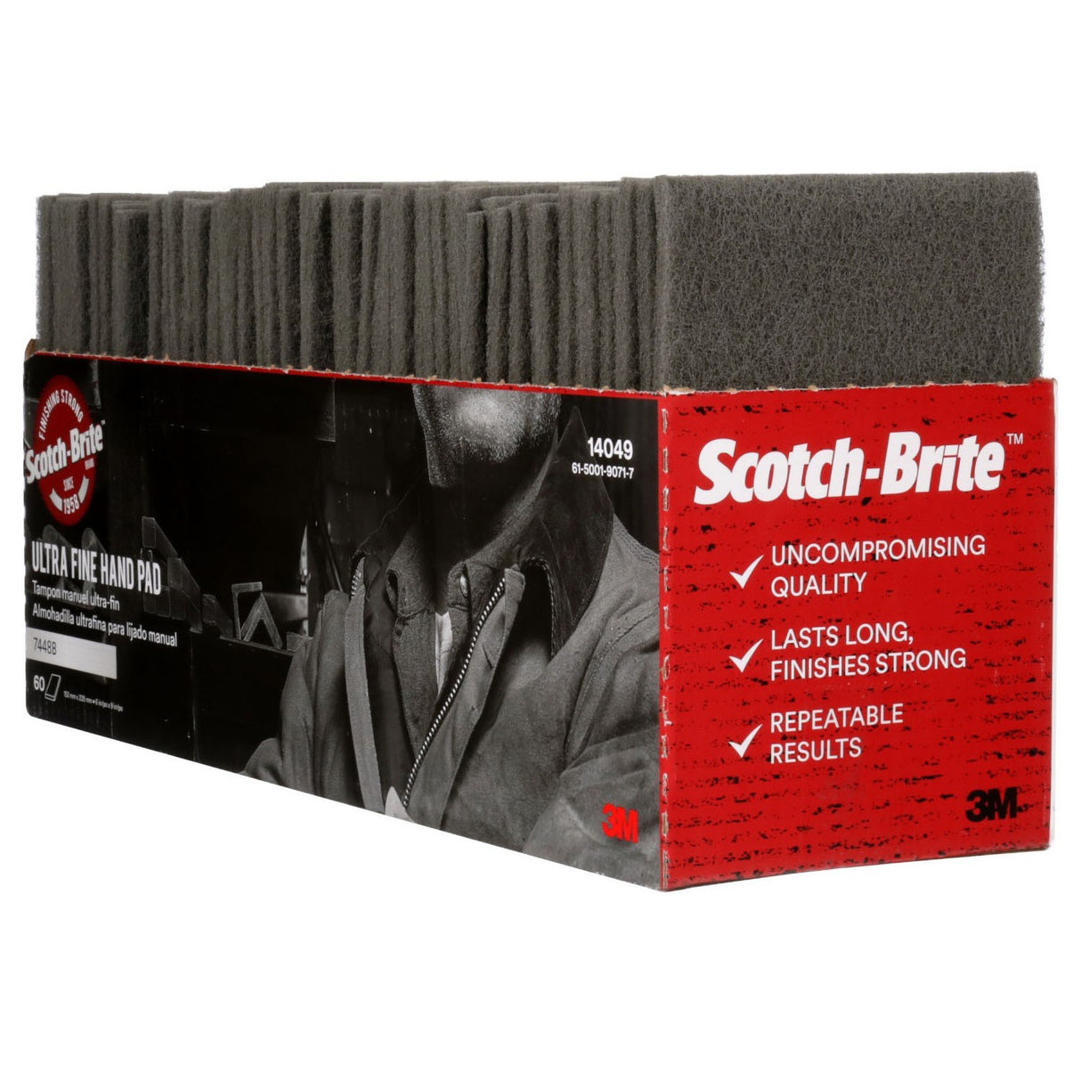 3M HP-HP 7448 Scotch-Brite Ultra Fine Hand Pad, SiC, Gray, 6 in x 9 in (7100141899) (60 Pack) - 9