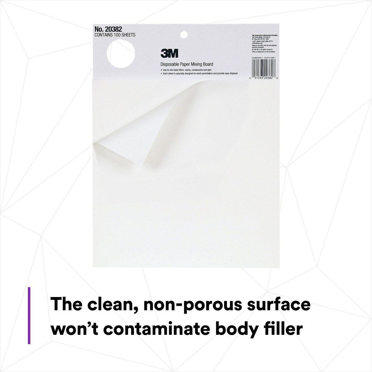 3M B-20382 Disposable Paper Mixing Board, Non Porous, Solvent Resistant, Non Soak, Large Sheet, 10 in x 13 in, 100 Sheets/Board (7100144396) (12 Pack) - 3