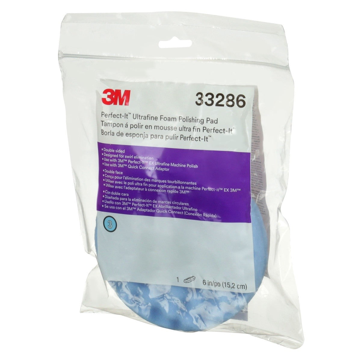 3M 33286 Ultrafine Foam Polishing Pad, Blue, Double Sided Waffle Face, 6 in for Automotive (7100145279) (6 Pack) - 2