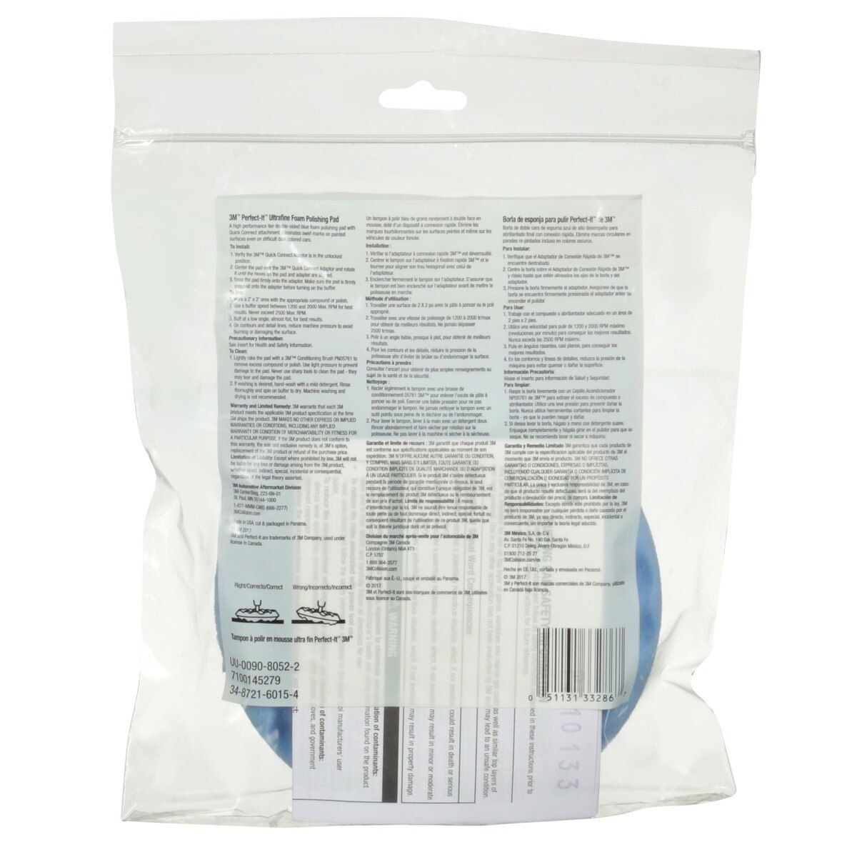 3M 33286 Ultrafine Foam Polishing Pad, Blue, Double Sided Waffle Face, 6 in for Automotive (7100145279) (6 Pack) - 4
