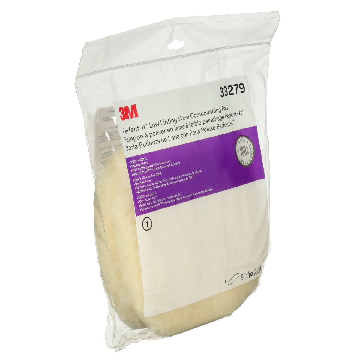 3M Perfect-It Low Linting Wool Compounding Pad, 100 Wool, White, 9 in (33279) (7100145353) (6 Pack) - 7