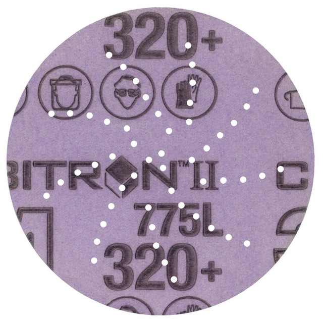 3M 775L Cubitron II Hookit Film Disc, 320+, Purple, 3 in, 300DS 53-Hole (7100145433) (250 Pack)