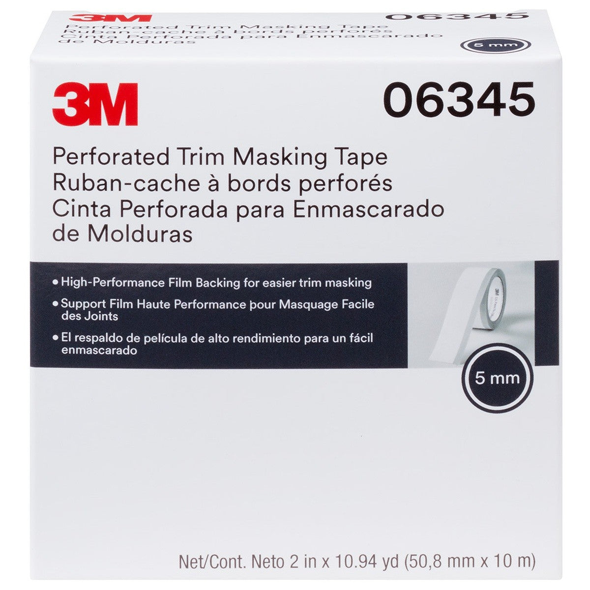 3M Perforated Trim Masking Tape, 5 mm Hard Band, 50.8 mm x 10 m (06345) (7100145500) (6 Pack) - 3
