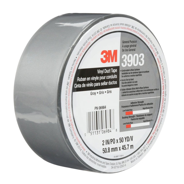 3M Vinyl Duct Tape 3903 Gray 2 in x 50 yd 7.3 mil Roll (3903) (7100145925) (24 Pack)