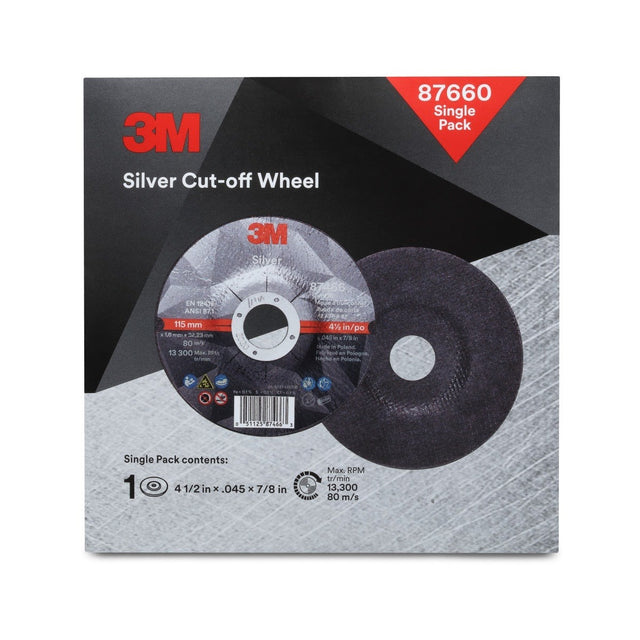 3M 87660 Silver Cut-Off Wheel, 36+, T27, 4.5 in x 0.045 in x 7/8 in (7100147388) (10 Pack)