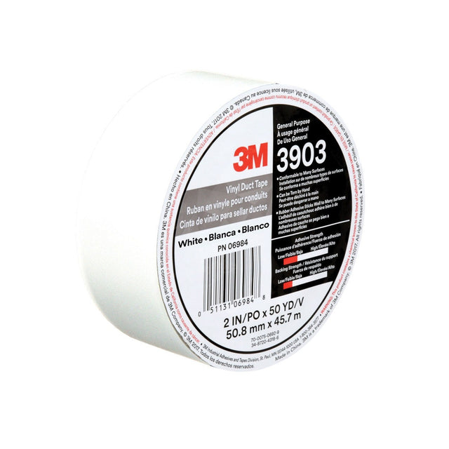 3M 3903 Vinyl Duct Tape, White, 2 in x 50 yd, 7.3 mil, Individually Wrapped (7100148262) (24 Pack)