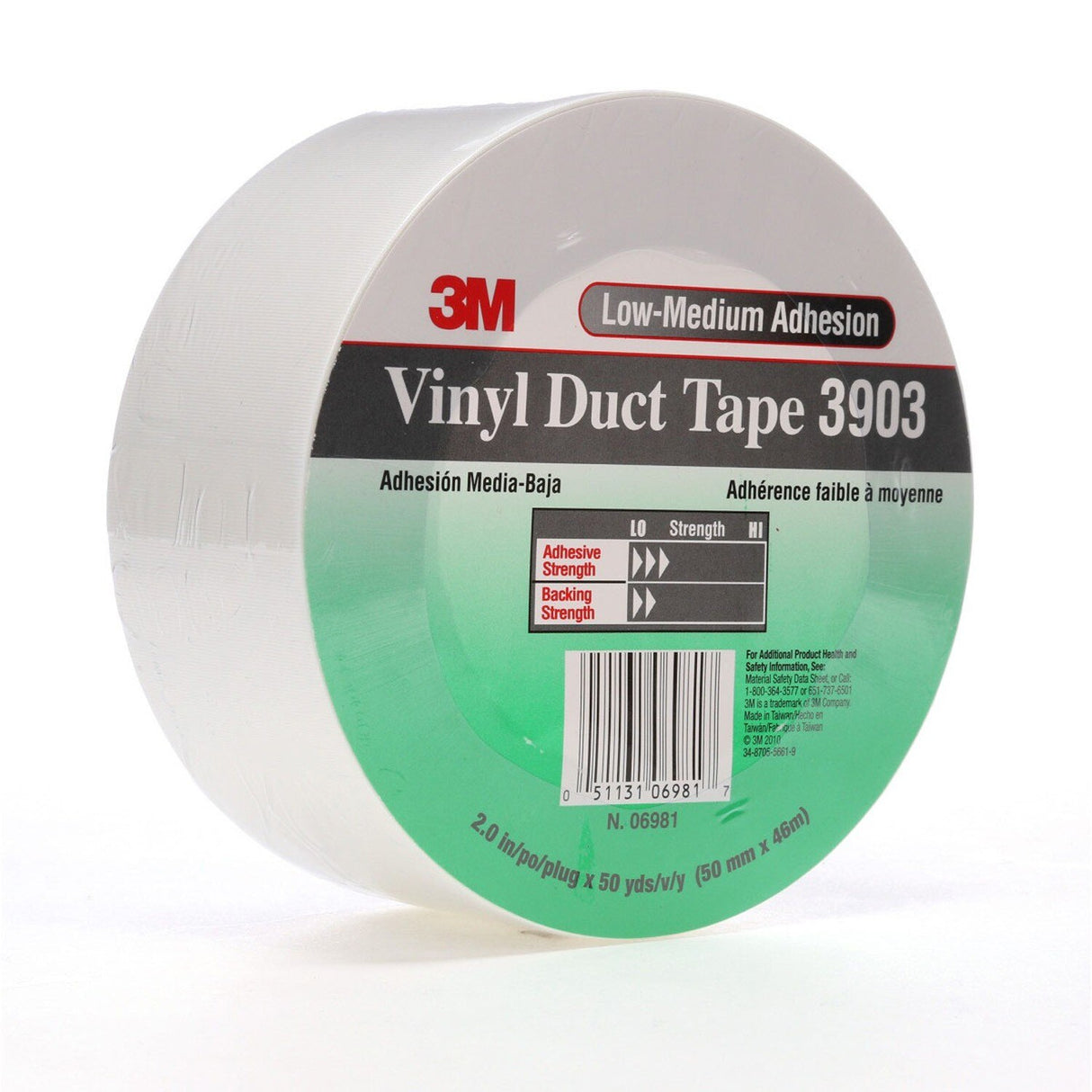 3M 3903 Vinyl Duct Tape, White, 2 in x 50 yd, 7.3 mil, Individually Wrapped (7100148262) (24 Pack) - 2