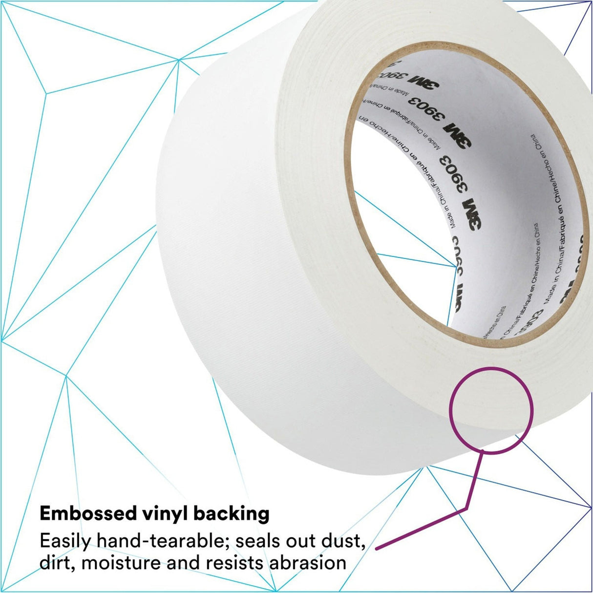 3M 3903 Vinyl Duct Tape, White, 2 in x 50 yd, 7.3 mil, Individually Wrapped (7100148262) (24 Pack) - 6