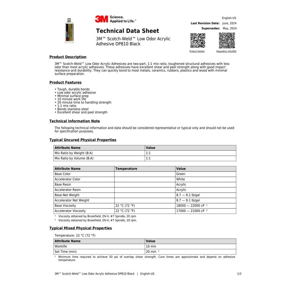 3M 810 DP810-1.64OZ-BLK Scotch-Weld Low Odor Acrylic Adhesive DP, Black, Duo-Pak (7100148732) - 2
