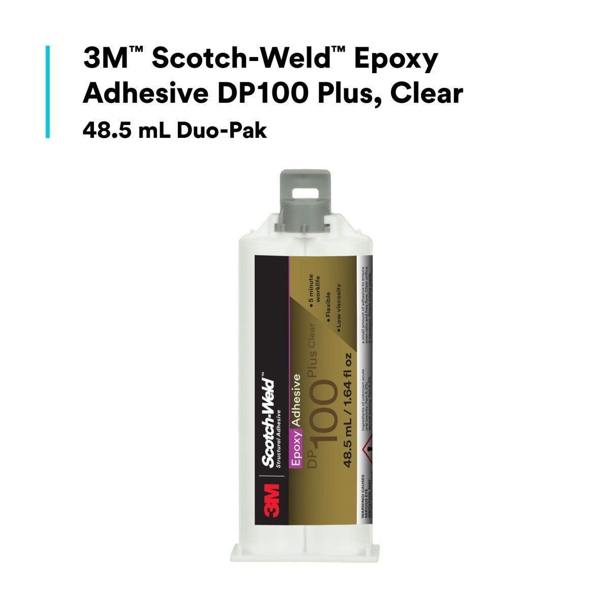 3M DP100 Plus Scotch-Weld Epoxy Adhesive, Clear, 48.5 mL 1.64 fl oz Duo-Pak (7100148750) (12 Pack) - 6