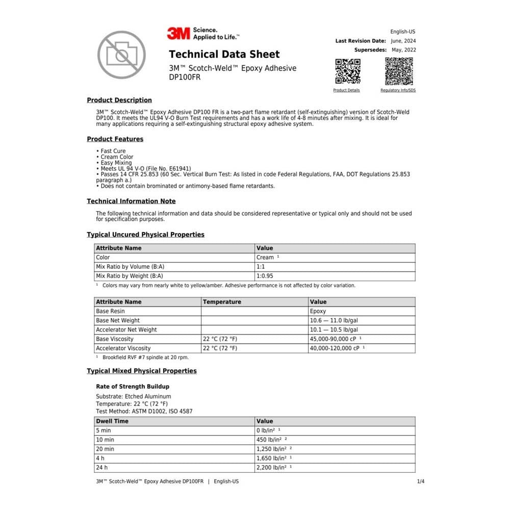 3M 100FR Scotch-Weld Epoxy Adhesive DP cream epoxy in Duo-Pak for flame-retardant bonding (48.5 mL) (7100148760) (12 Pack) - 2