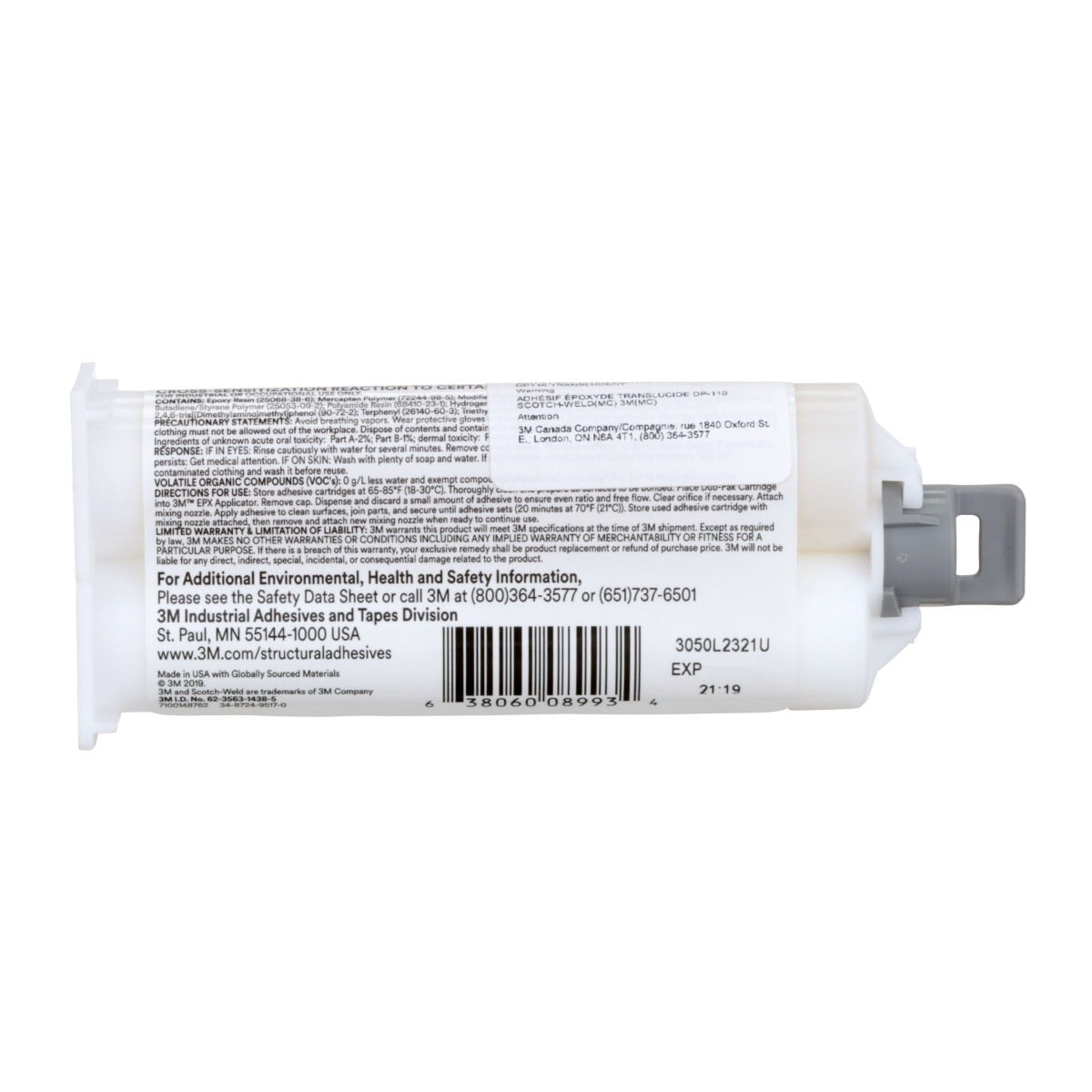 3M DP110 Scotch-Weld Epoxy Adhesive Duo-Pak Cartridge, Translucent, 48.5 mL (110) (7100148762) (12 Pack) - 6