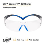 3M SF401SGAF-BLU SecureFit Safety Glasses, Clear Lens, Blue/Gray Frame, ANSI Z87.1 (7100150838) (20 Pack) - 5