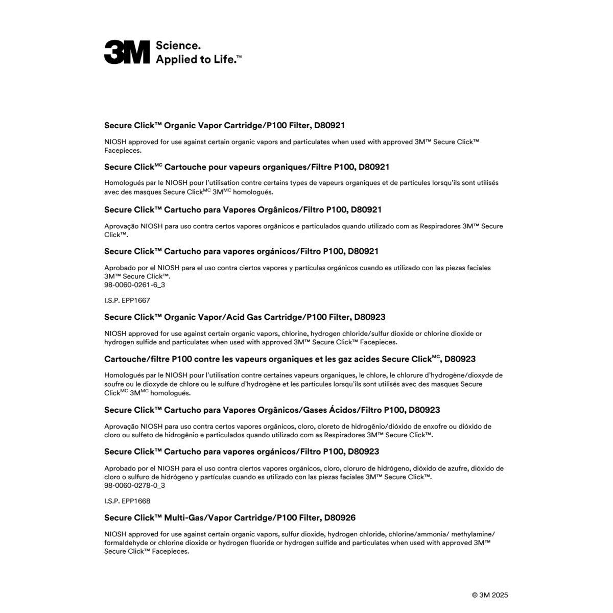 3M D80926 Multi-Gas/Vapor Cartridge/Filter, P100, Dual-Flow, NIOSH Approved (7100153234) (1 Pair) (30 Pack) - 4