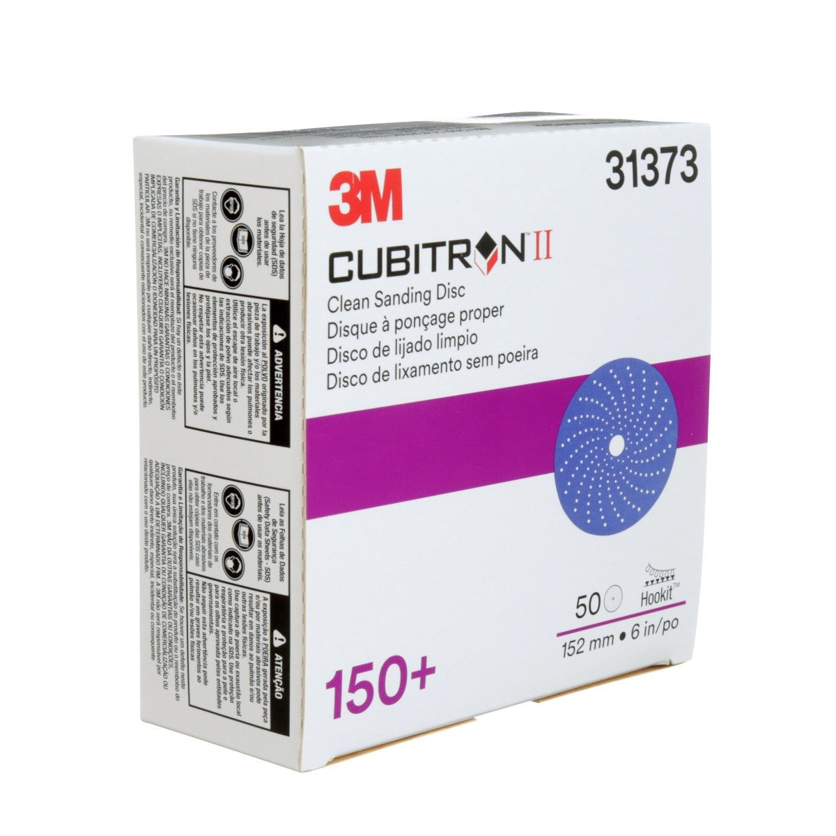 3M 737U 31373 Cubitron II Hookit Clean Sanding Abrasive Disc, 6 in, 150+ Grit, Purple, Multi Hole Pattern (7100155304) (200 Pack) - 7