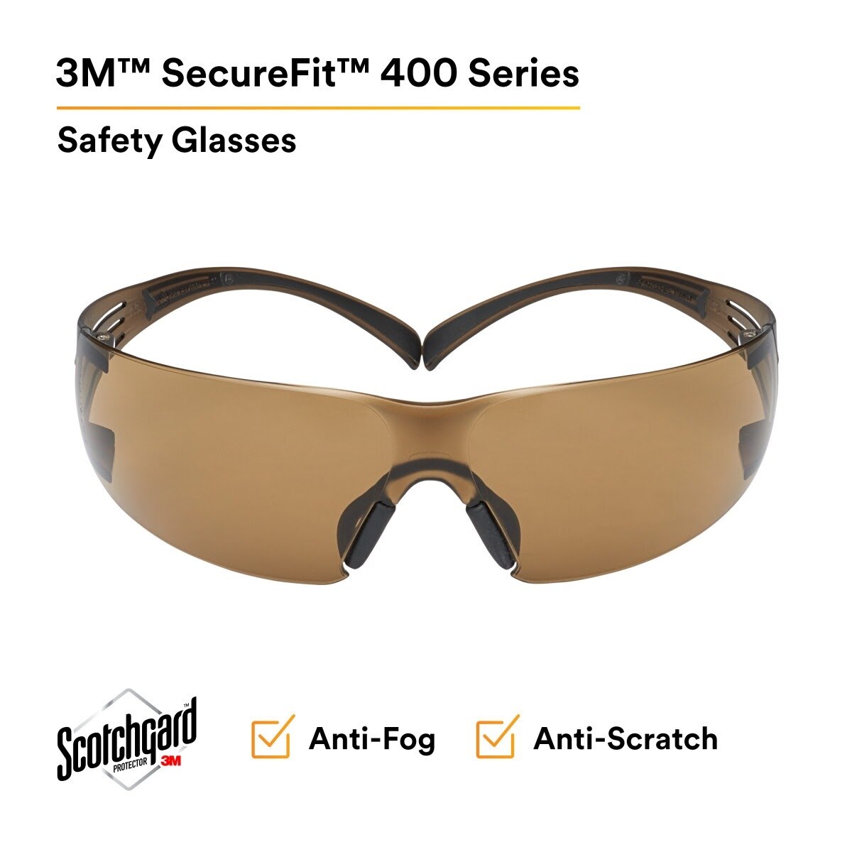 3M SF405SGAF-BLA 1334251 SecureFit Safety Glasses, Black/Brown, Brown Scotchgard Anti-fog Lens (7100155940) (20 Pack) - 2