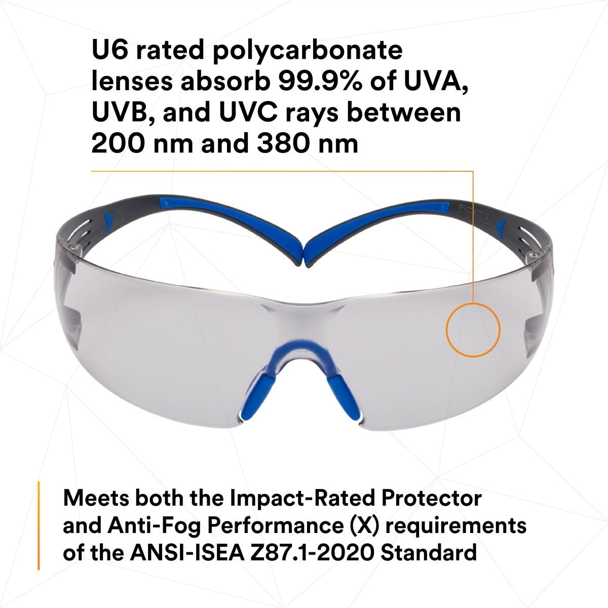 3M SF407SGAF-BLU SecureFit Safety Glasses, 400 Series, ANSI Z87.1, Indoor/Outdoor Gray Lens, Blue/Gray Frame, Anti-Fog Anti-Scratch (7100156103) (20 Pack) - 7