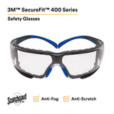 3M SF401SGAF-BLU-F SecureFit 400 Safety Glasses, Clear Polycarbonate Lens with Anti-Fog Anti-Scratch, Blue/Gray Frame, Removable Foam Gasket, ANSI Z87 Eye Protection (7100156104) (20 Pack) - 6
