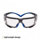 3M SF401SGAF-BLU-F SecureFit 400 Safety Glasses, Clear Polycarbonate Lens with Anti-Fog Anti-Scratch, Blue/Gray Frame, Removable Foam Gasket, ANSI Z87 Eye Protection (7100156104) (20 Pack) - 7