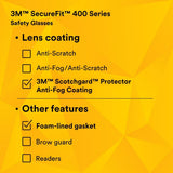 3M SF401SGAF-BLU-F SecureFit 400 Safety Glasses, Clear Polycarbonate Lens with Anti-Fog Anti-Scratch, Blue/Gray Frame, Removable Foam Gasket, ANSI Z87 Eye Protection (7100156104) (20 Pack) - 8