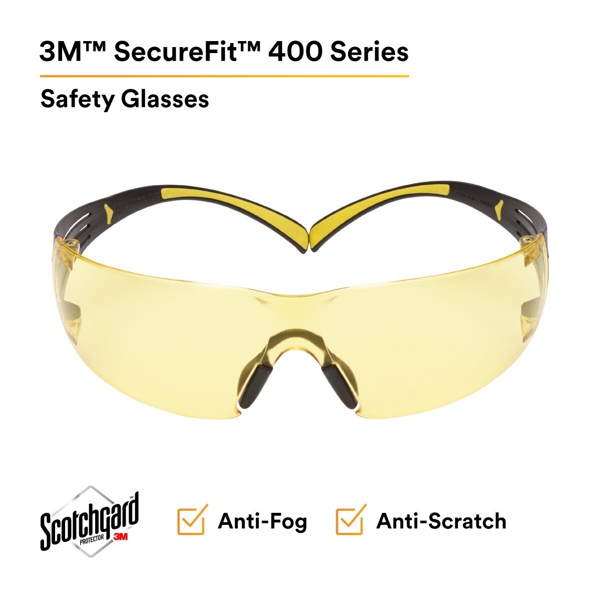 3M SF403SGAF-YEL SecureFit Scotchgard Safety Glasses, Amber Lens, Yellow/Black Frame, Anti-Fog, Anti-Scratch, ANSI Z87 (SF403SGAF-YEL) (7100158219) (Case of 20) (20 Pack) - 2