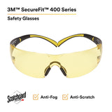 3M SF403SGAF-YEL SecureFit Scotchgard Safety Glasses, Amber Lens, Yellow/Black Frame, Anti-Fog, Anti-Scratch, ANSI Z87 (SF403SGAF-YEL) (7100158219) (Case of 20) (20 Pack) - 2