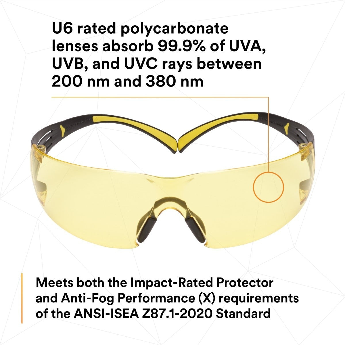 3M SF403SGAF-YEL SecureFit Scotchgard Safety Glasses, Amber Lens, Yellow/Black Frame, Anti-Fog, Anti-Scratch, ANSI Z87 (SF403SGAF-YEL) (7100158219) (Case of 20) (20 Pack) - 7
