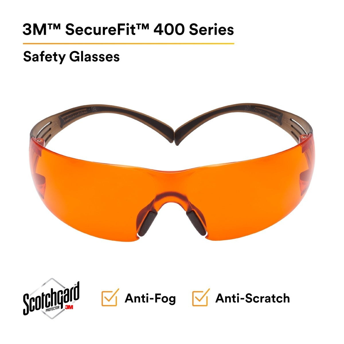 3M SF406SGAF-BLA SecureFit Safety Glasses, Orange Lens, Brown/Black Frame, Anti-Fog Anti-Scratch, ANSI Z87 (7100158220) (20 Pack) - 2