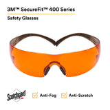 3M SF406SGAF-BLA SecureFit Safety Glasses, Orange Lens, Brown/Black Frame, Anti-Fog Anti-Scratch, ANSI Z87 (7100158220) (20 Pack) - 2