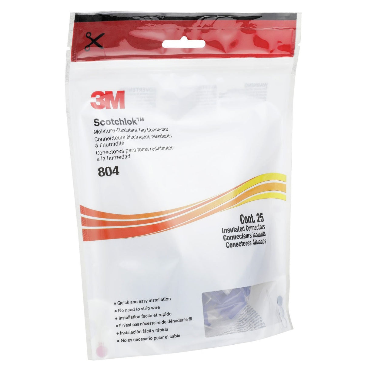 3M 804-POUCH Electrical IDC Insulation Displacement Connector, Blue, 18-16 AWG Solid/Stranded, 14 AWG Stranded, Self Stripping, Moisture Resistant (7100167045) (250 Pack) - 7