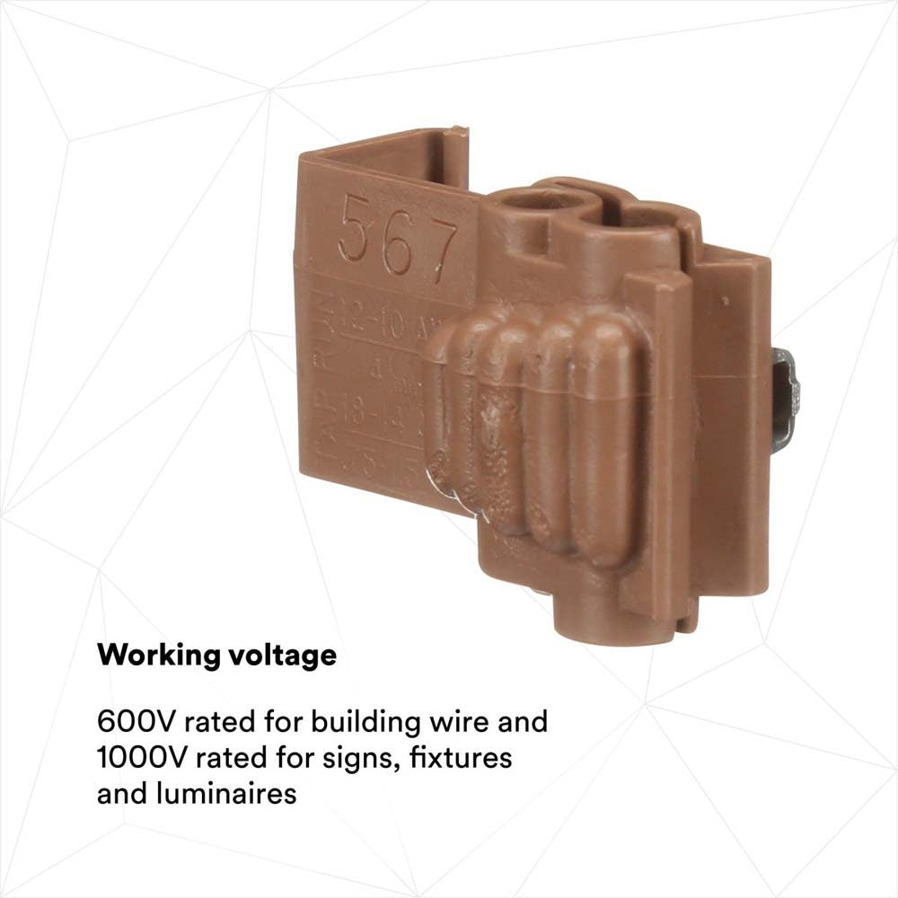3M 567-POUCH Scotchlok Self-Stripping Tap Connectors 567, Run and Tap, Brown, 18-14 Awg Tap, 12-10 Awg Run (7100167058) (100 Pack) - 2